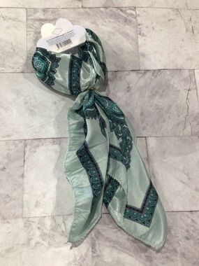 Silky Paisley Print Scarf - Mint Green hair, bag or neck scarf with scarf ring